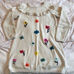 Hanna Andersson Floral Sweater Knit Dress with Ruffle Accent size 6-7